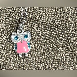 Pink and Silver Owl Pendant Necklace